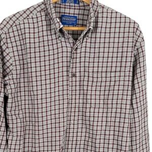 Pendleton Canterbury Cloth Shirt Mens Large Pima Cotton Merino Wool Plaid Button
